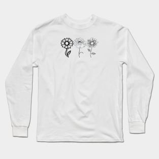 3 Minimal Line Art Flower Long Sleeve T-Shirt